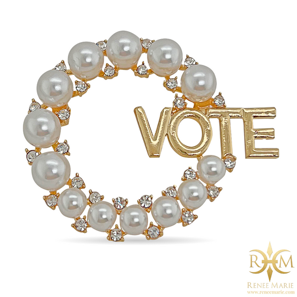 VOTE Circular Pearl Brooch